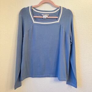 WinterSilks Sweater Large Silk Blend Square Neck Periwinkle Blue Preppy Classic